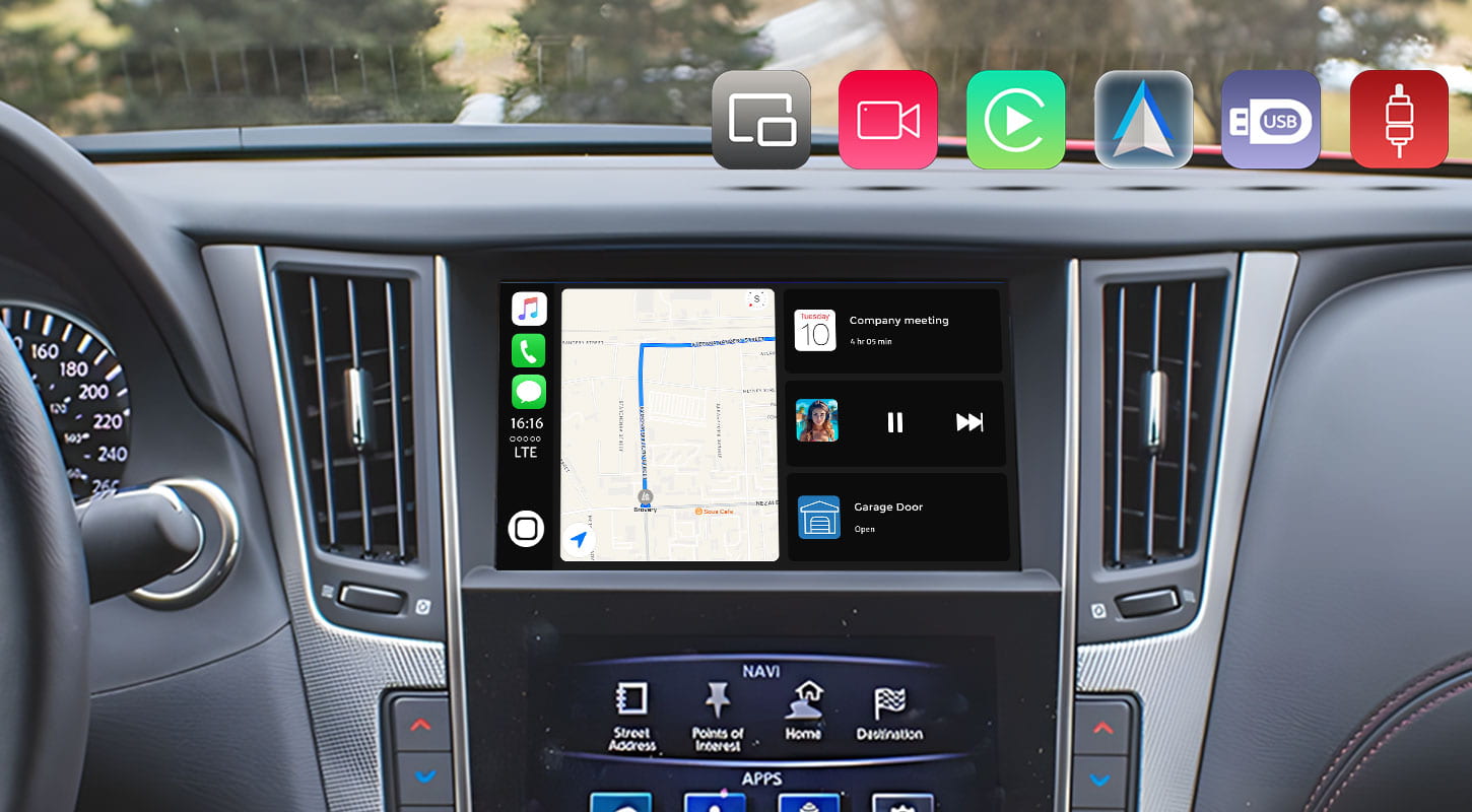 7 inch Wireless CarPlay Android Auto Kit Module Box Rear CarPlaymera Interface For Infiniti Q50L 2020